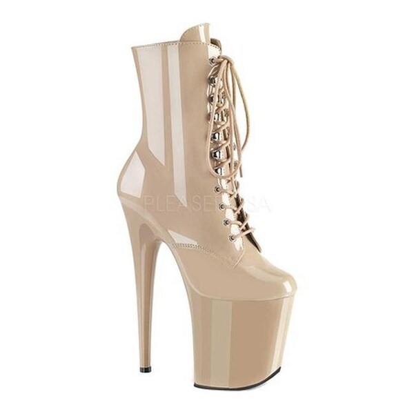 nude patent ankle boots