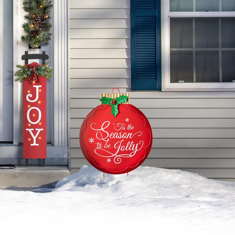 Glitzhome Metal Lantern Christmas Ornament Yard Stake Hanging Decoration