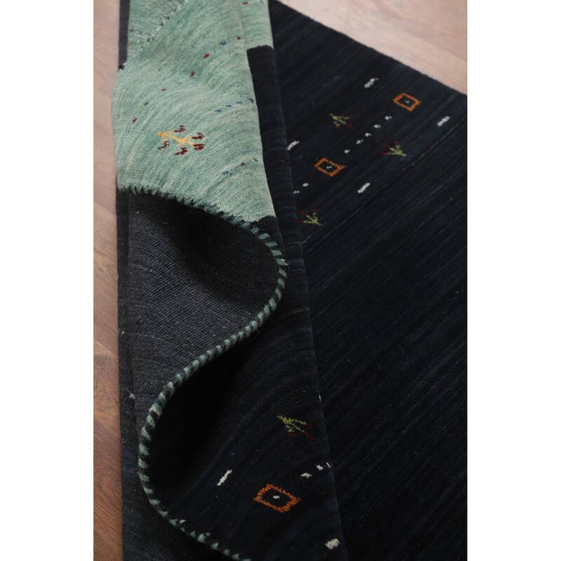 Hand Knotted Oriental 100% Wool Carpet Tribal Animal Pictorial Navy Blue & Blues Gabbeh Area Rug - 5' 10'' X 4' 0''