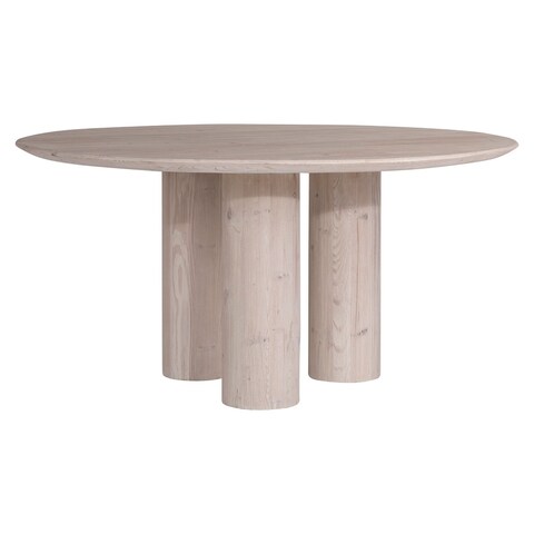 Athena 60-inch Round Recycled Pine 3 Post Pedestal Base Dining Table in Light Wash