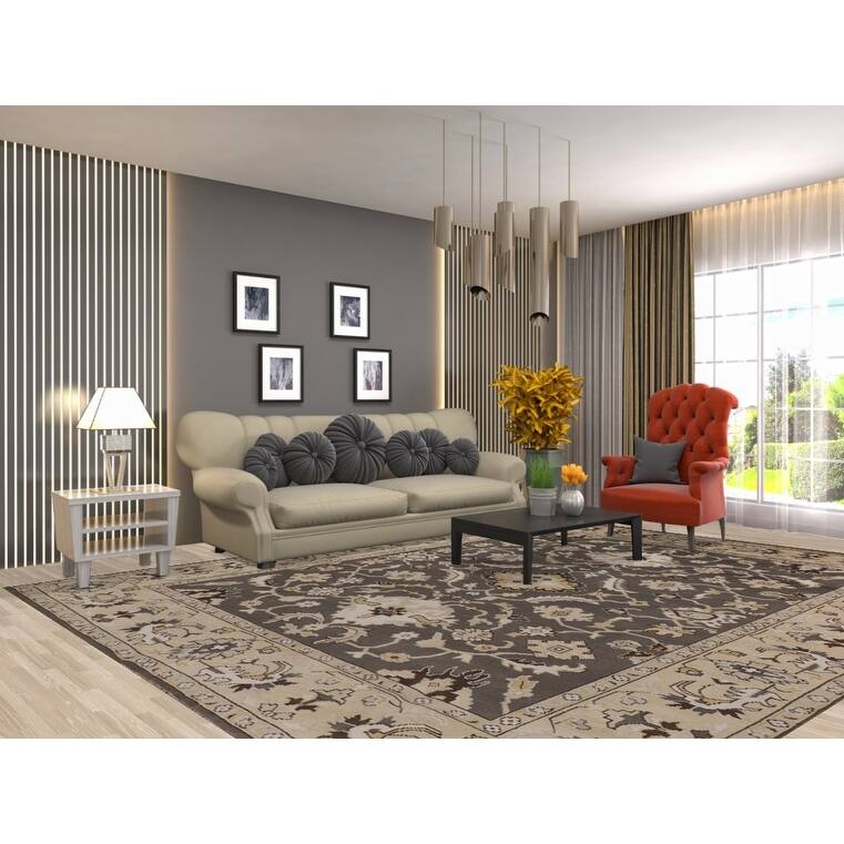 All-Over Floral Gray Oushak Oriental Area Rug Handmade Wool Carpet - 9'3" x 11'7"