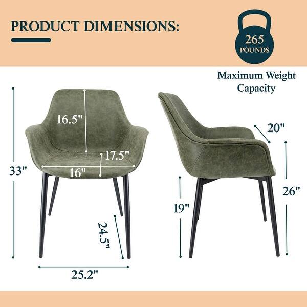 dimension image slide 0 of 9, Markley Modern Leather Upholstered Dining Side Chairs with Black Iron Legs Accent Armchair for Home Kitchen Set of 4