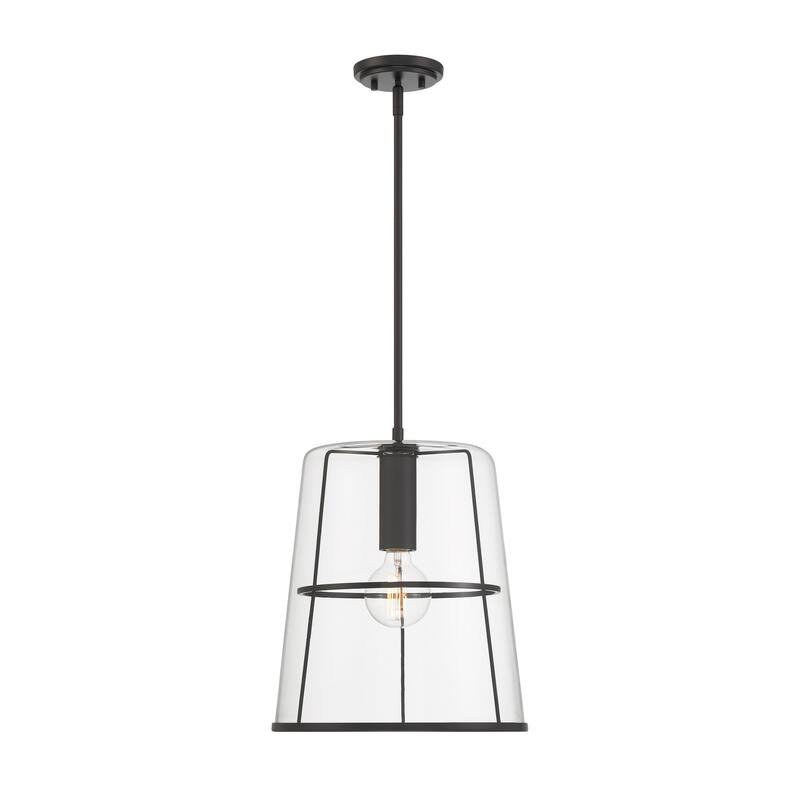 Alonzo 14 in. 1-Light Matte Black Transitional Pendant Light