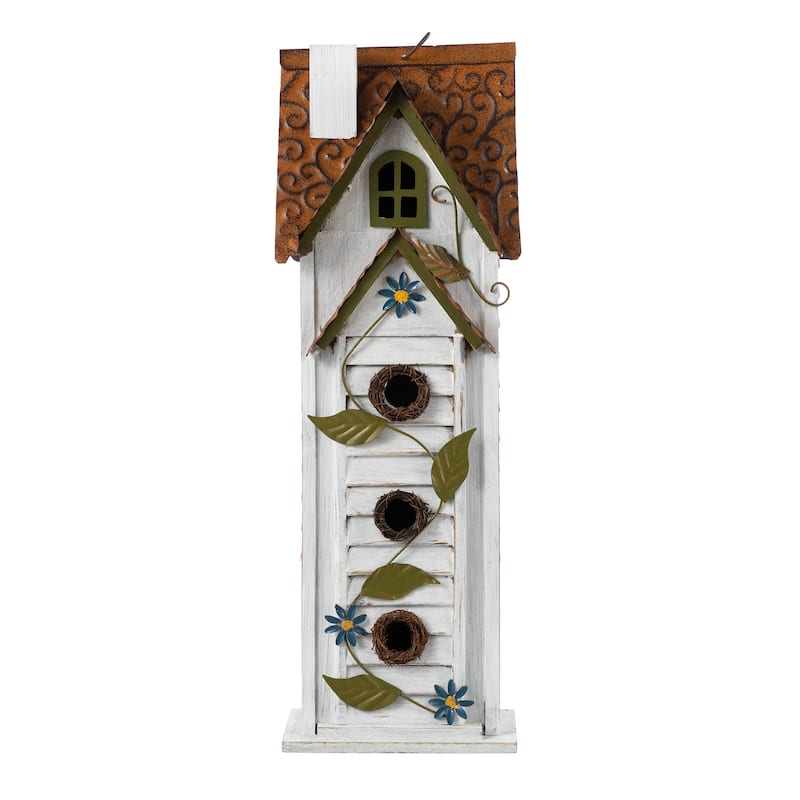 Glitzhome 24.25"H Oversized Washed Blue or White 3-Tiered Solid Wood Villa Decorative Outdoor Garden Birdhouse