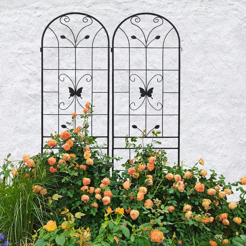 2 Pack Metal Garden Trellis 86.7" x 19.7" Rustproof Trellis for Climbing Plants Outdoor Flower Support Cream