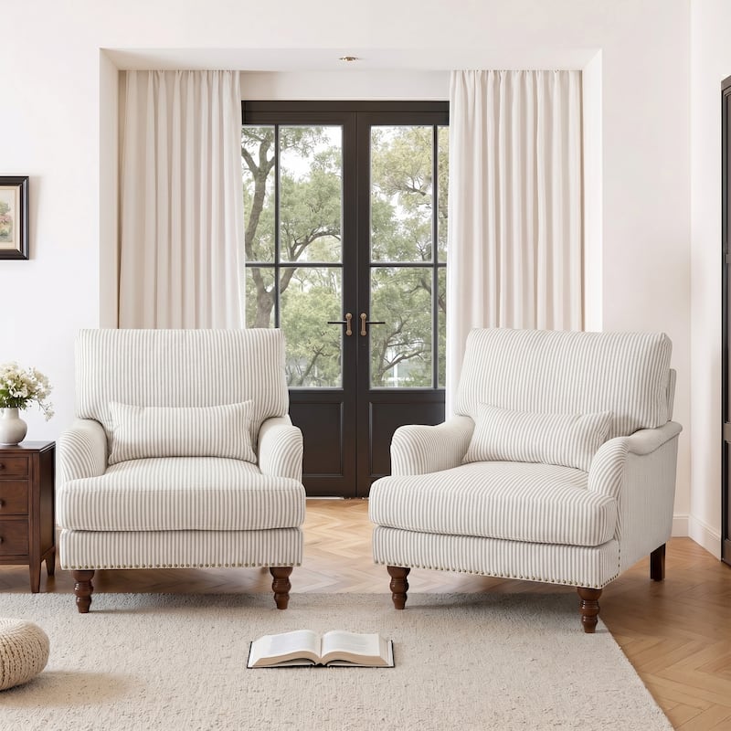 Set of 2 Mid Century Chenille Upholstered Accent Chairs
