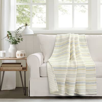 Lush Decor Solange Stripe Kantha Pick Stitch Yarn Dyed Cotton Woven Throw Blanket
