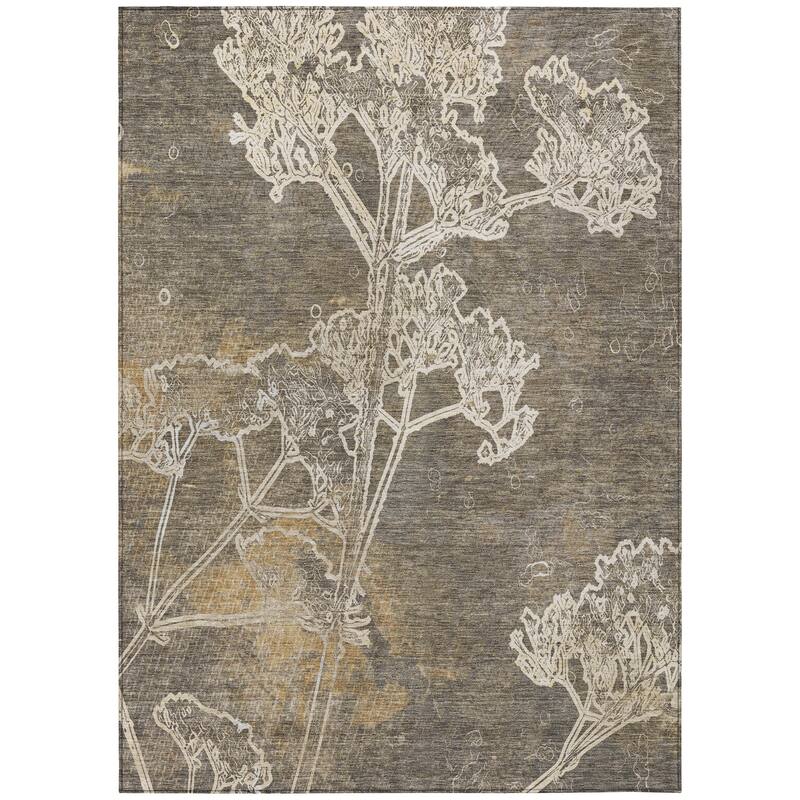 Machine Washable Indoor/ Outdoor Modern Floral Chantille Rug