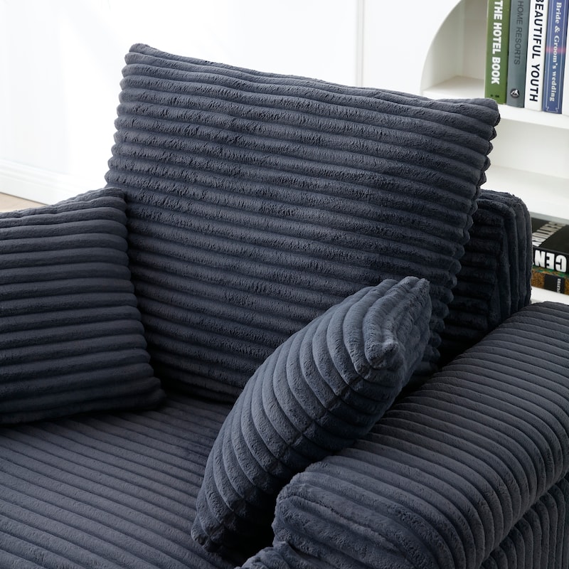 Set of 2 Sofa Armhair & Storage Ottoman, Corduroy Single Chaise Lounge with Extra Wide Armrests and Cup Holders