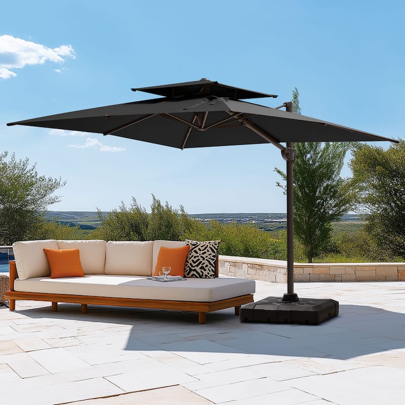 Pellebant 9 FT x 11.5 FT Outdoor Patio Dual Top Cantilever Offset Umbrella with Wheel Base