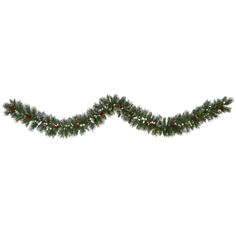 9Ft Artificial Garland with Lights & Berries - Holiday Pine Decor for Mantle, Stairs & More - 108