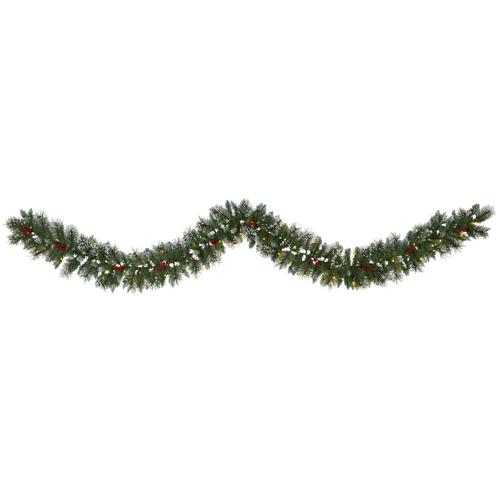 9Ft Artificial Garland with Lights & Berries - Holiday Pine Decor for Mantle, Stairs & More - 108