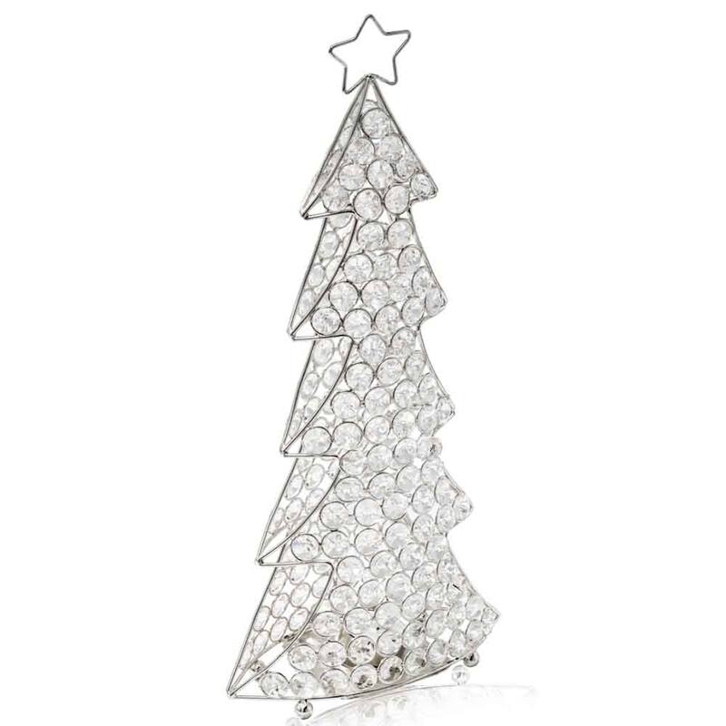 HomeRoots16" Glam Silver And Faux Crystals Christmas Tree Tabletop Sculpture - 4' X '16' X '8