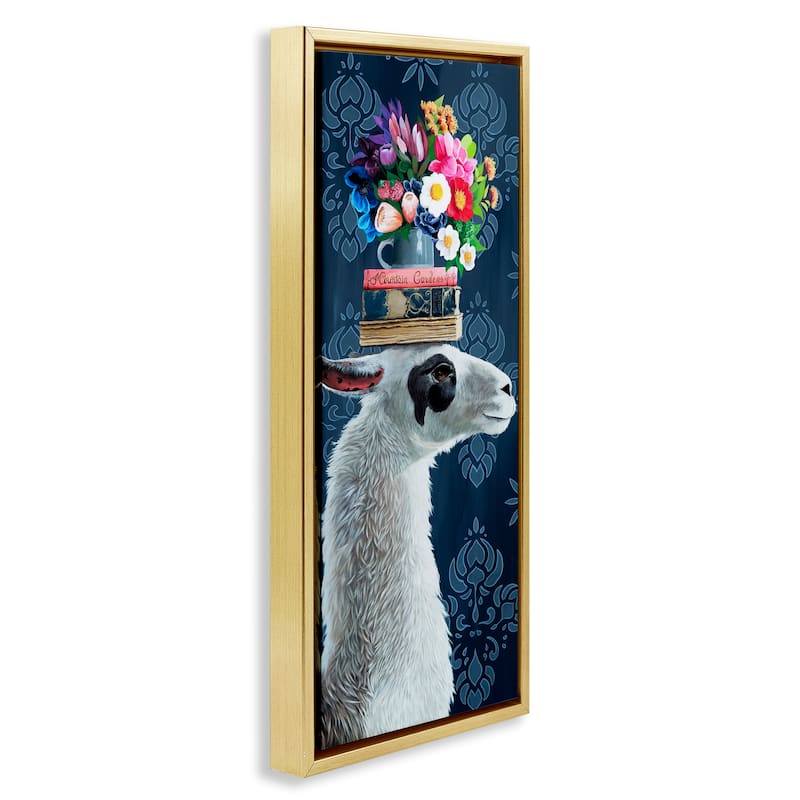Stupell Llama with Book & Flower Arrangement Framed Floater Canvas Wall Art Design By Heather Gauthier