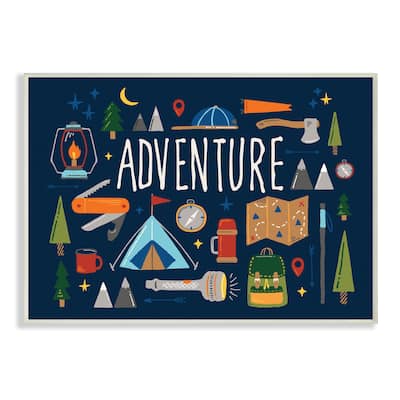 Stupell Adventure Sentiment Outdoor Camping Necessities Wood Wall Art - Blue