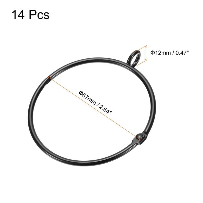 14 PCS Openable Curtain Rod Rings with Eyelets - Black - 2.5 Inch