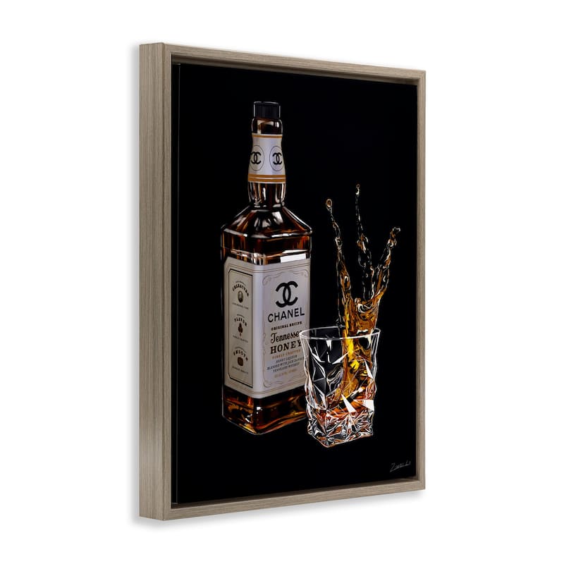 Stupell Splashing Liqueur Glam Whiskey Bottle Floating Framed Canvas Wall Art, Design by Ziwei Li