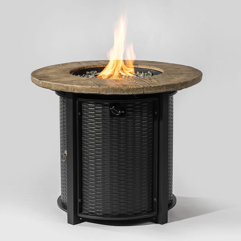 GDFStudio - Phoenix Round Steel Fire Pit Table with Steel Lid and Lava Rocks