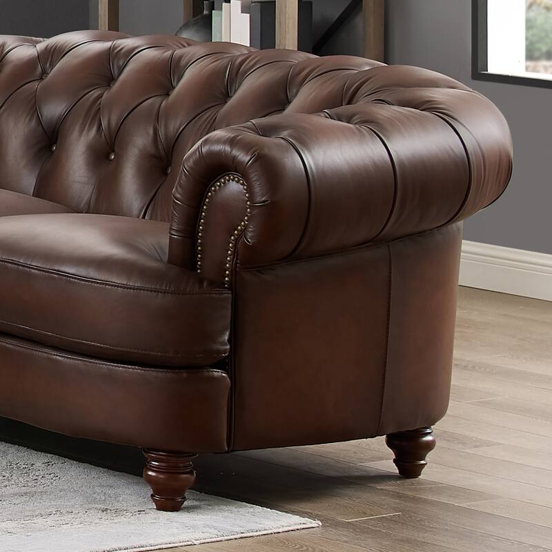 Hydeline Newport Top Grain Chesterfield Leather Sofa Set, Sofa and Loveseat