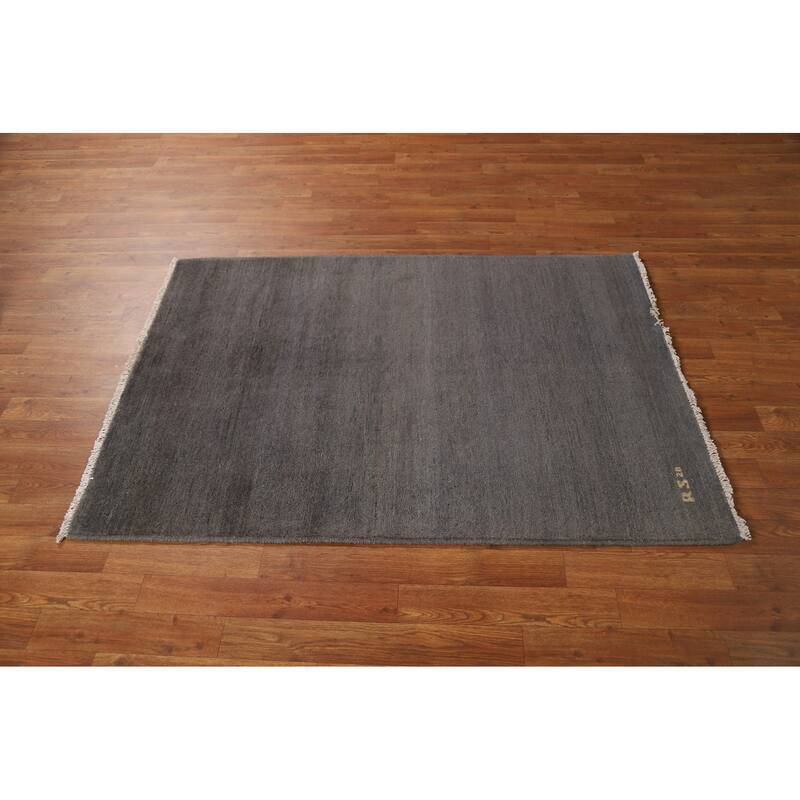 Gray Gabbeh Modern Foyer Rug Hand-Knotted Wool Carpet - 3'5"x 4'11"