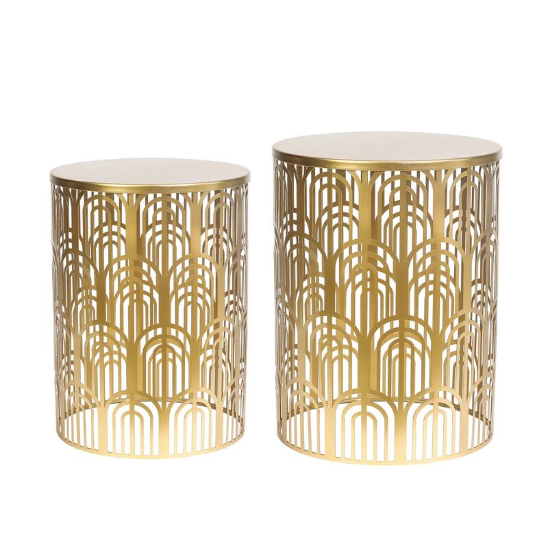 Adeco Set of 2 Round Metal Nesting Side End Tables Set - set of 2 - Gold-U-Pattern