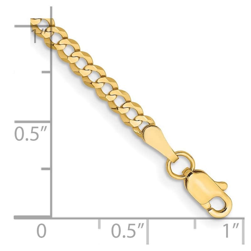 Curata 10k Yellow Gold Unisex 3.1mm Lightweight Flat Miami Curb Chain Bracelet Options: 7" 8" 9"