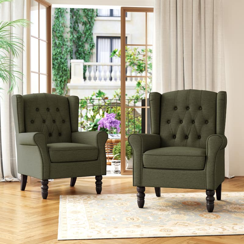 Button Tufted Wingback Upholstered Accent Chairs Set of 2