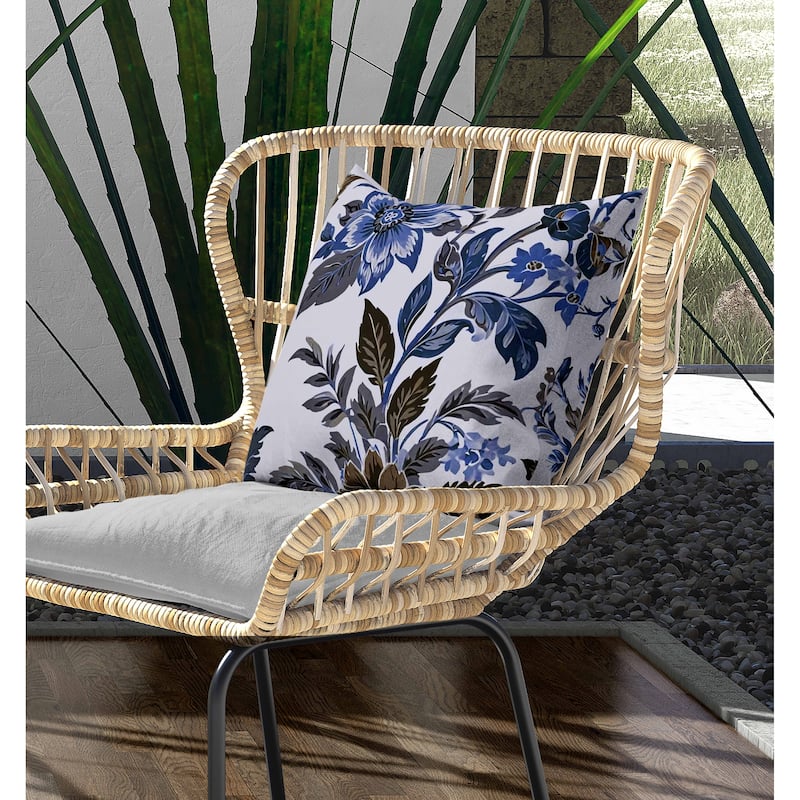 Cobalt Meadow Indoor/Outdoor Reversible Throw Pillow Blue and Brown