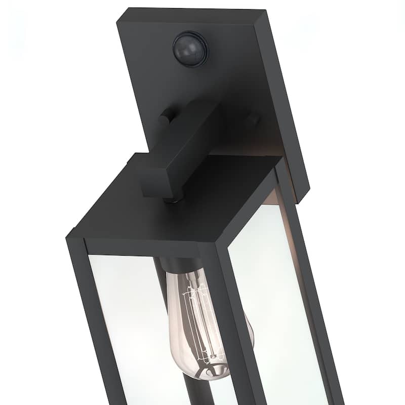 1-Light 14.02" Outdoor Wall Lights Motion Sensor Dusk to Dawn with Matte Black Finish and Clear Glass Shade