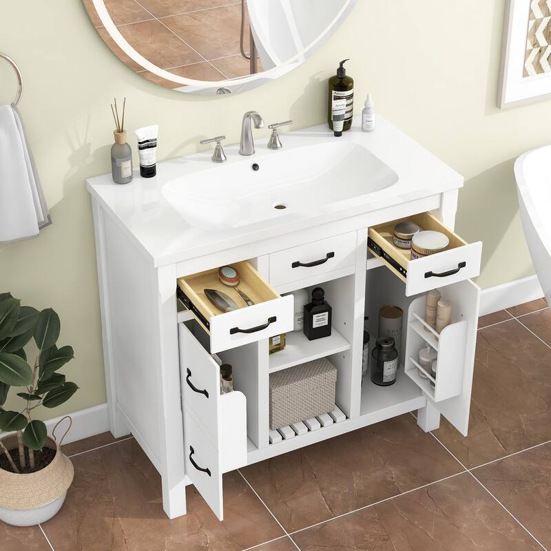 36" Solid Wood Frame Bathroom Cabinet