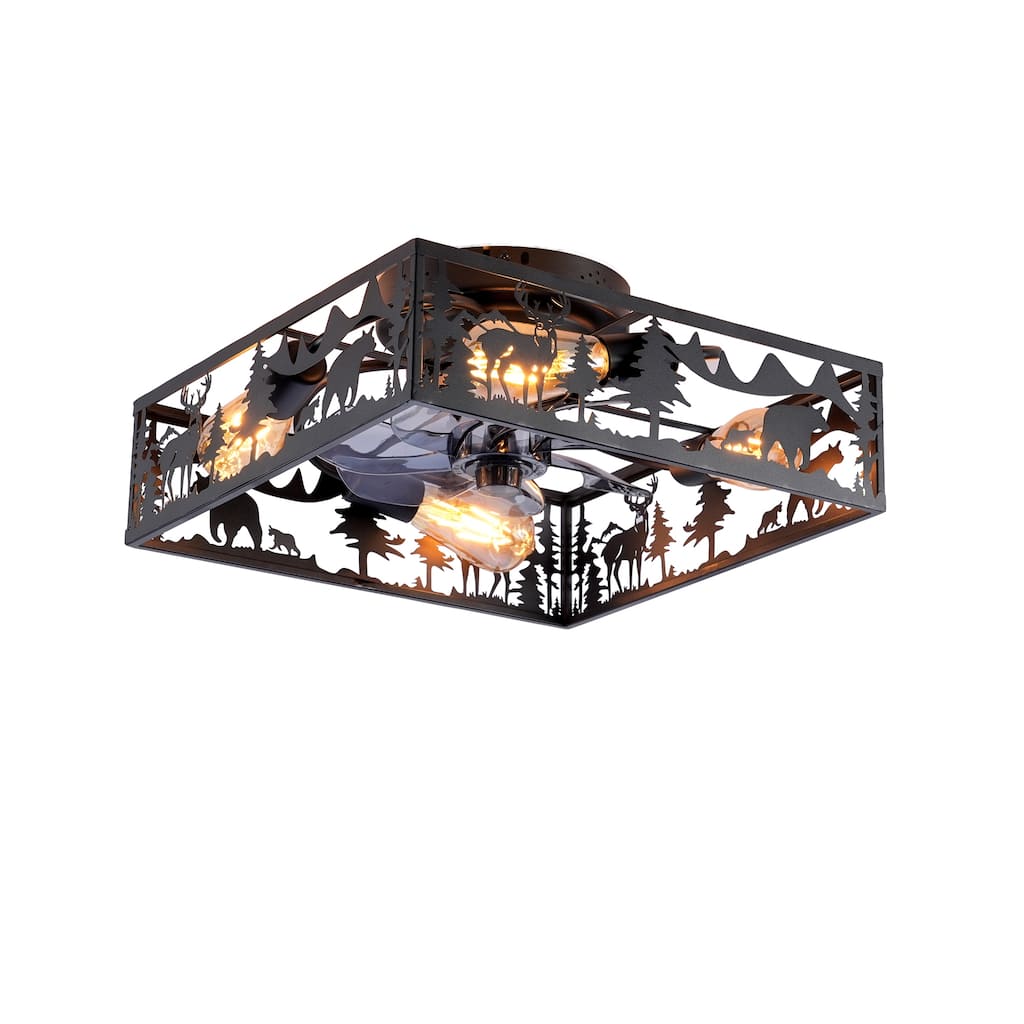 20"Square Fabric Farmhouse Flush Mount Ceiling Fan.Bladeless Ceiling Fan 6 Speed Reversible with Remote Control