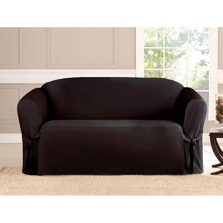 Microsuede Slipcover Furniture Protector Loveseat Cover - Black