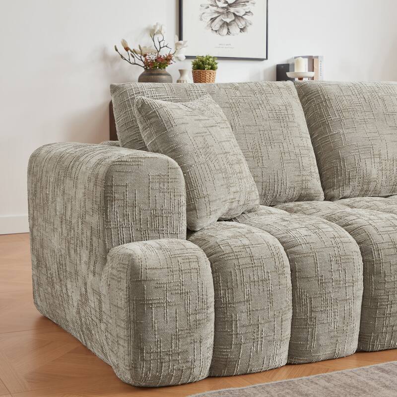 Oversized Chenille Sectional Sofa, Full-Compressed 4 Seater Sofa, Upholstered Sleeper Couch with L-Shape Chaise