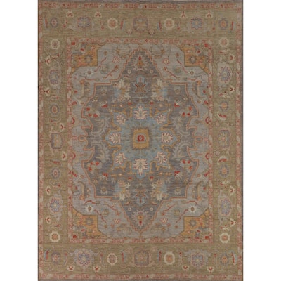 Oushak Turkish Area Rug Vegetable Dye Hand-Knotted Grey Wool Carpet - 8'1"x 9'9"