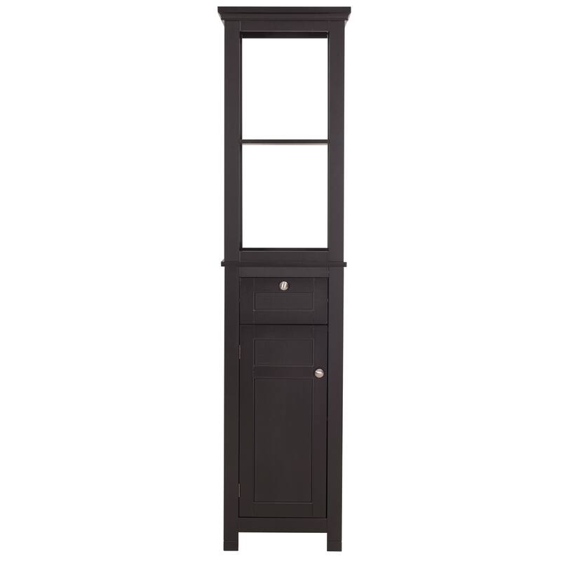 Spirich Home Bathroom Freestanding Storage Cabinet with Two Tier Open Shelves, Tall Slim Tower with Door and Drawer(White)