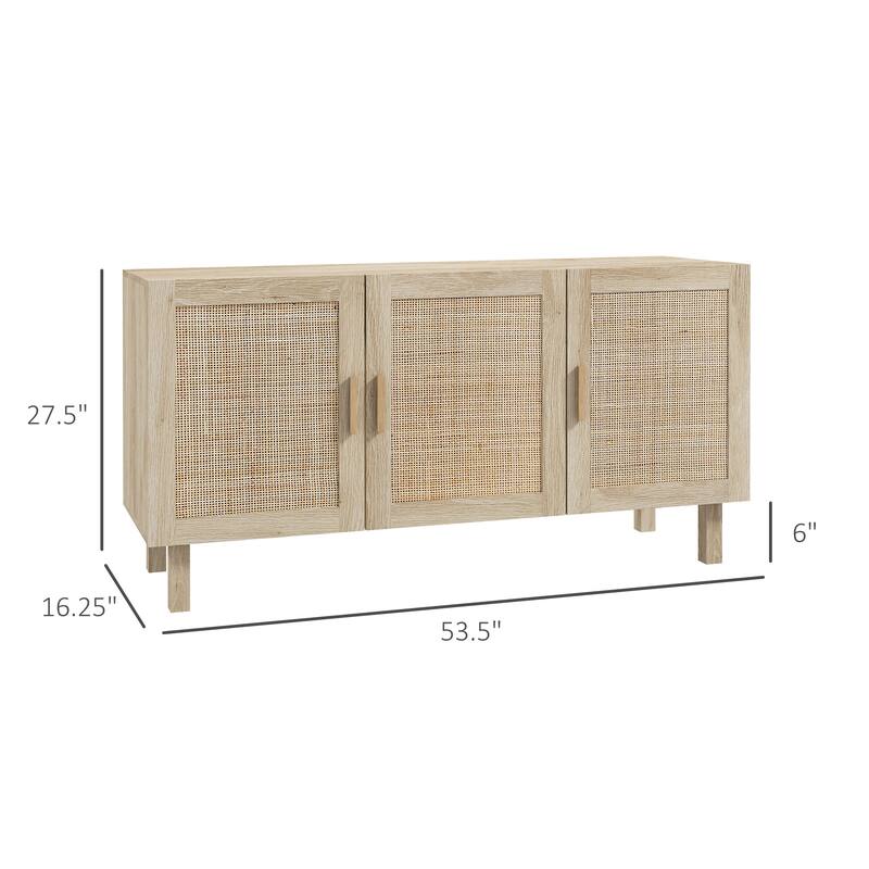 Rustic Console Cabinet Wine Cabinet with Rattan Decorated Doors, Storage Closet Floor Cabinet with Adjustable Shelves