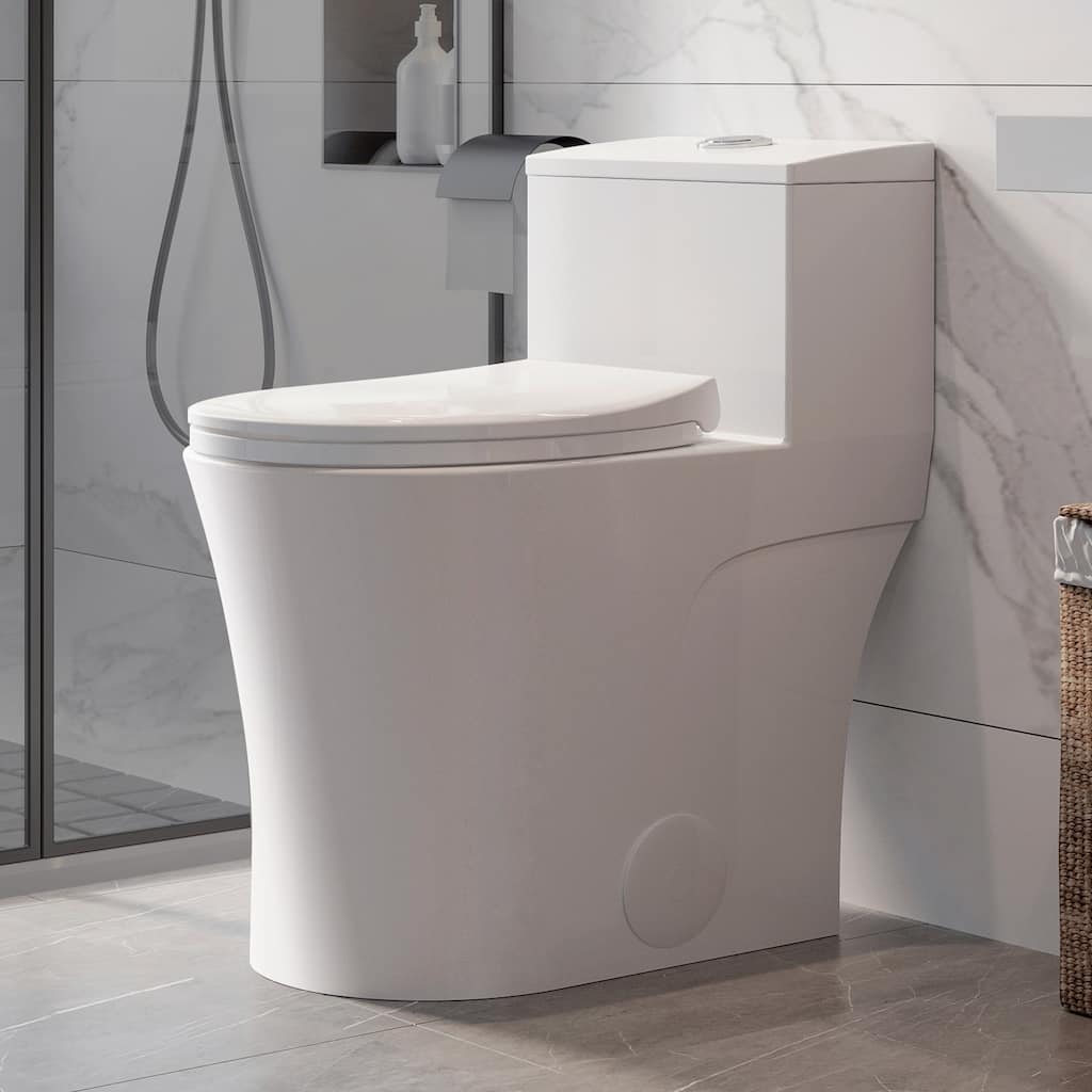 HOROW 1 Piece Dual Flush Elongated Toilet White 10 Inch Rough In WaterSense High Efficiency