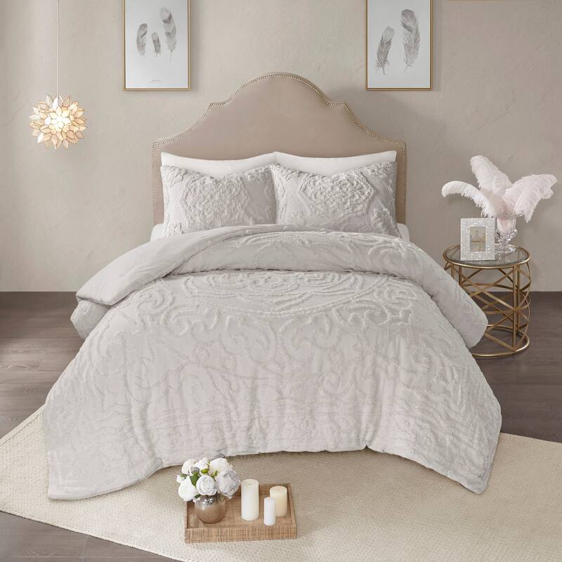 Madison Park Virginia Tufted Cotton Chenille Medallion Comforter Set - Grey - King - Cal King