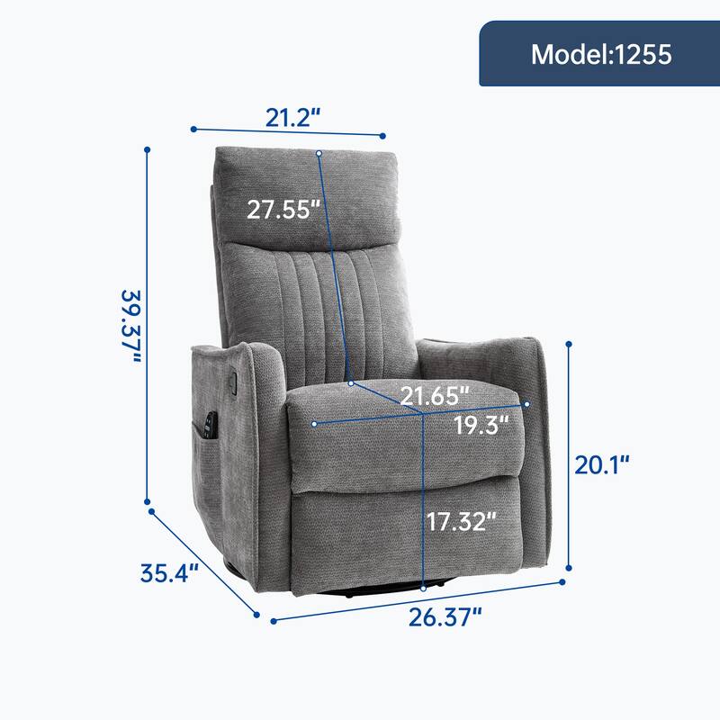 Heat Massage Manual Recliner Chair with Rocker and Swivel in Fabric for Living Room