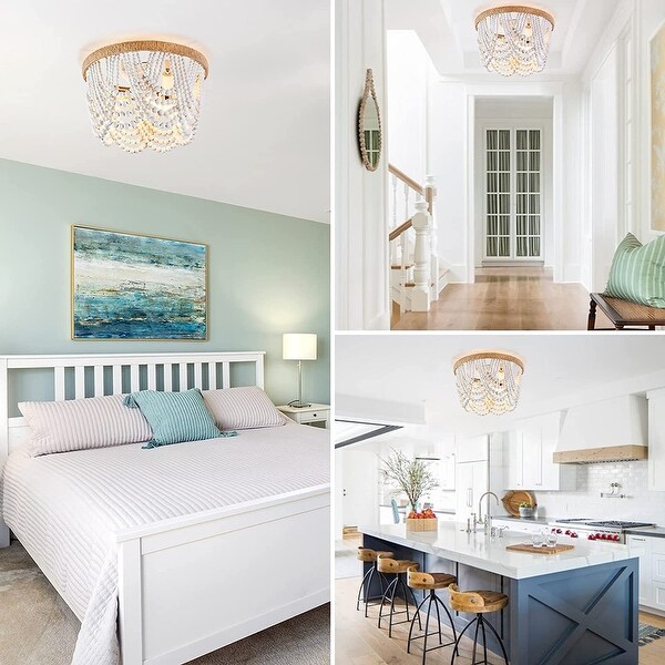 Wood bead flush mount ceiling light 2025