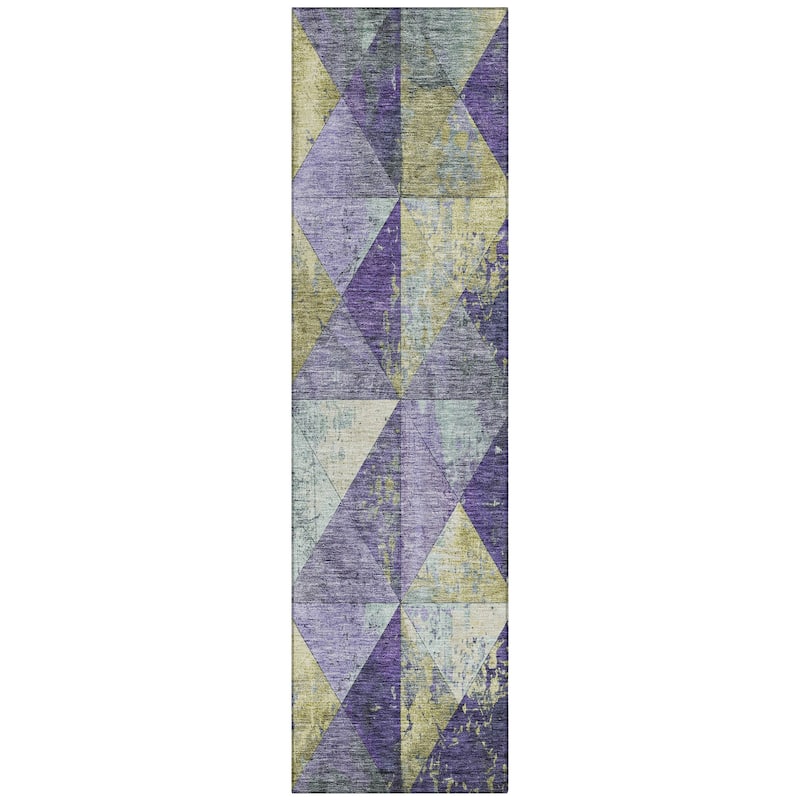 Machine Washable Indoor/ Outdoor Contemporary Diamonds Chantille Rug