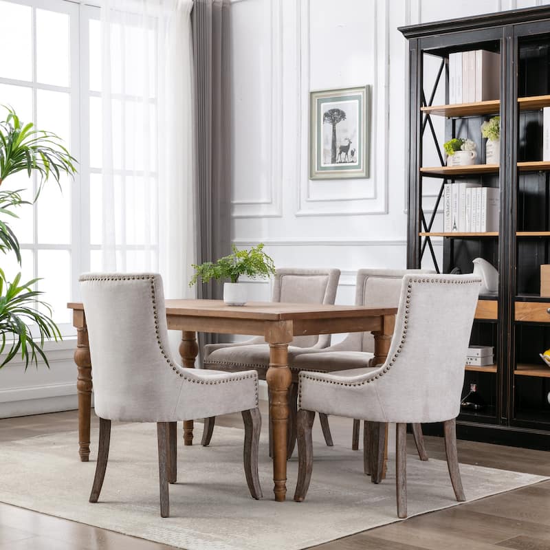 Thickened Fabric Dining Chair with Solid Wood Legs, Set of 2