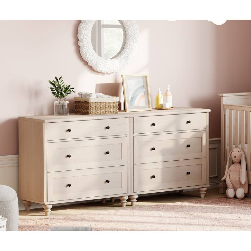WAMPAT 3 Drawer Dresser ,Wood Storage Dresser for Bedroom - light beige - 6-drawer