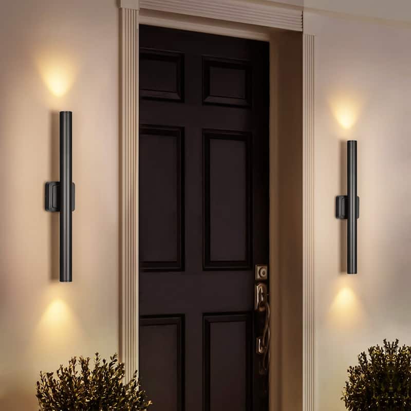 2-Light Modern Black Linear Cylinder Integrated LED Outdoor Wall Sconce Waterproof IP54 Outside Light Fixtures for House