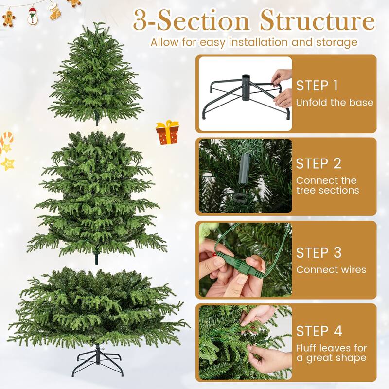 Gymax Pre-Lit Artificial Christmas Tree Hinged Full Xmas Tree w/ PVC &