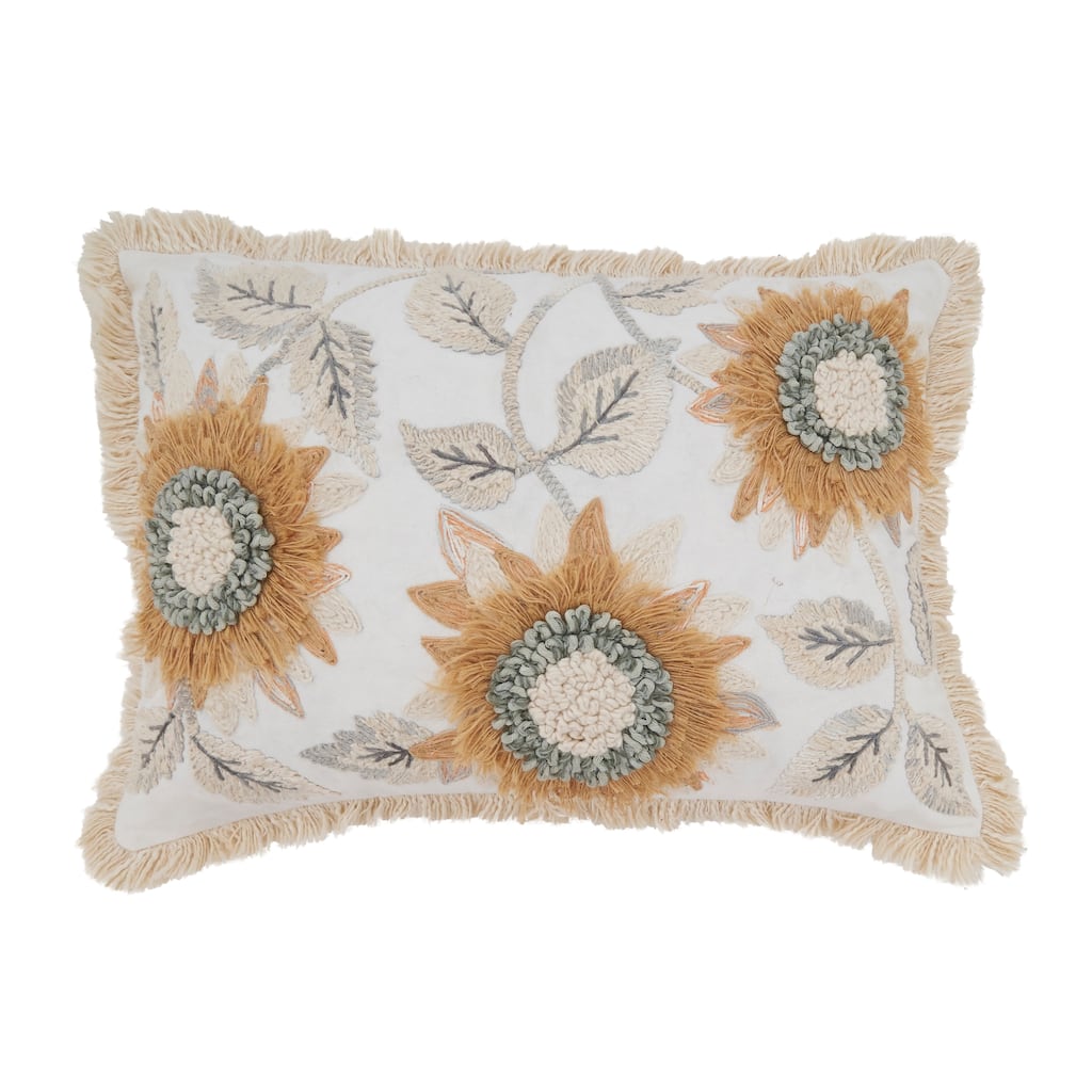 Sunny Bloom Embroidered Sunflower Throw Pillow