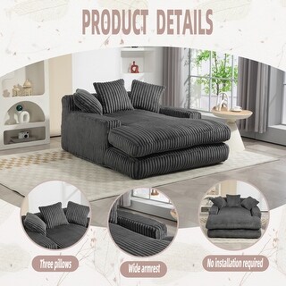 thumbnail image 2 of 55 Inch Modern Corduroy Single Sofa - Oversized Round Reading Chair With Armrest Pillow 2 of 14