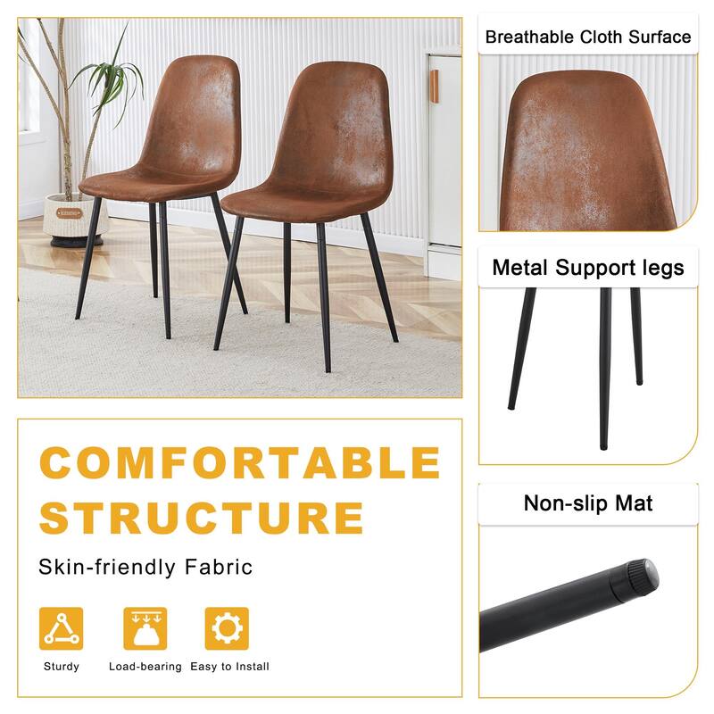 5-Piece Wooden Dining Table Set, Farmhouse Round Dining Table Set with 4 Fabric Dining Chairs for Kitchens, Small Spaces