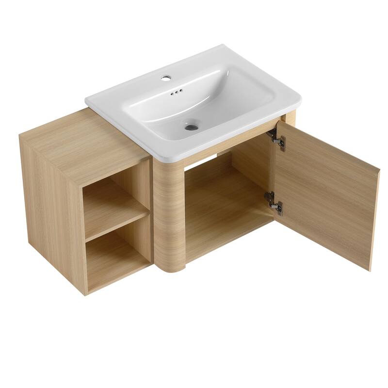 Malwee 24"/36"/48"/60" Floating Bathroom Vanity, Wall Mounted Bathroom Vanity with Ceramic Sink,Soft Close Door and Shelf