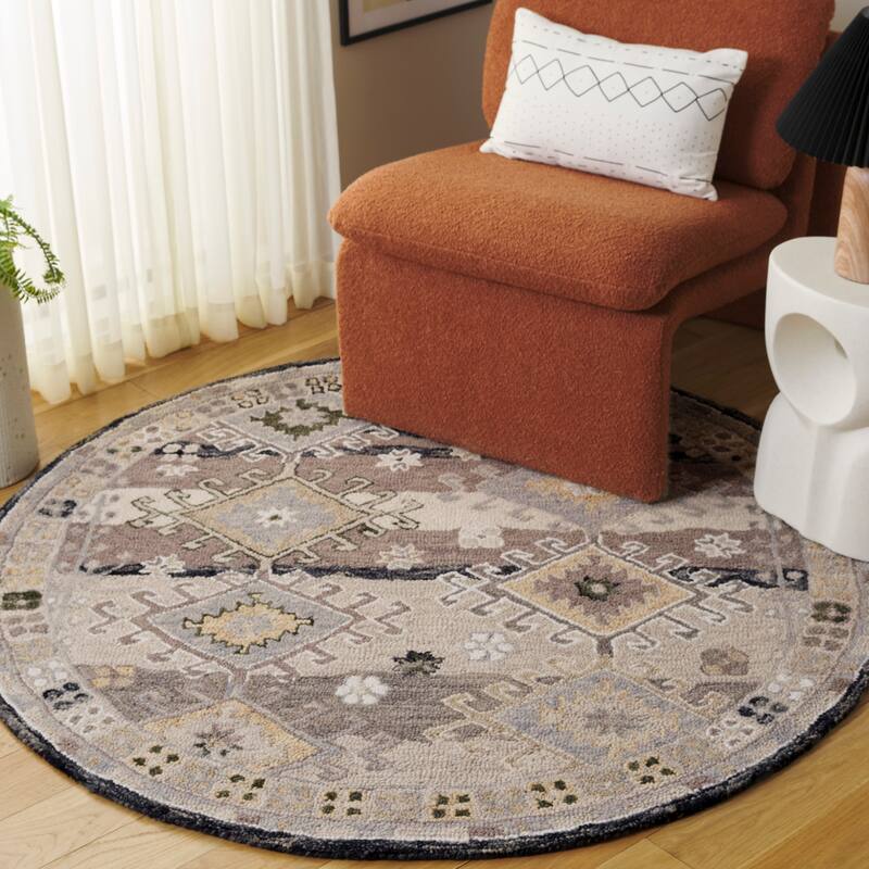SAFAVIEH Handmade Aspen Maisy Bohemian & Eclectic Wool Rug - 5' Round - Charcoal/Beige